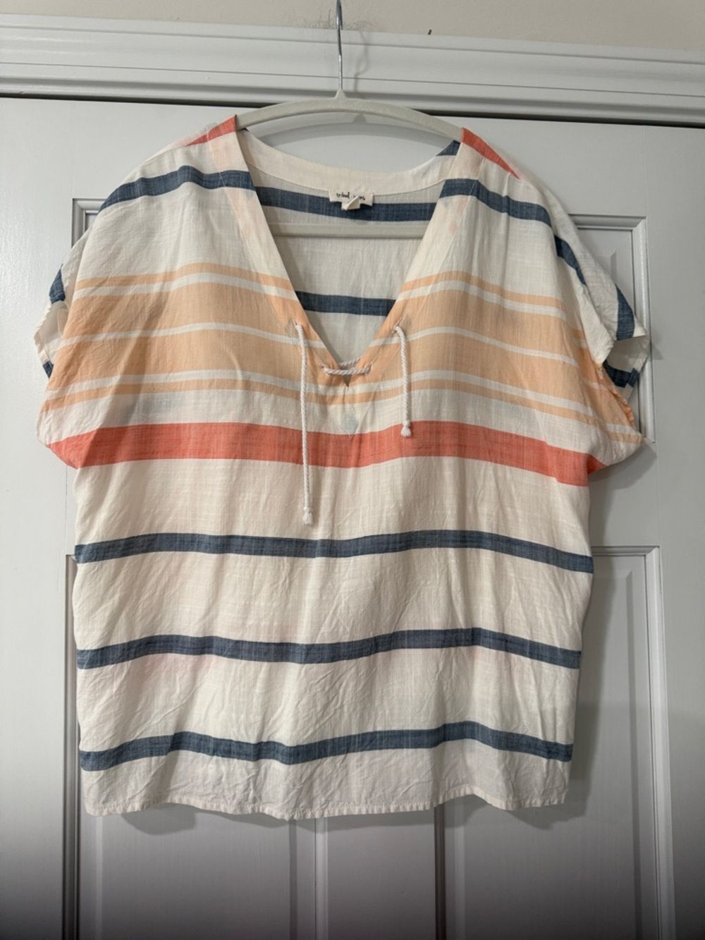 Tribal Jeans Women’s L Sleeveless Crepe Cotton Striped Top String  Tie Colorful